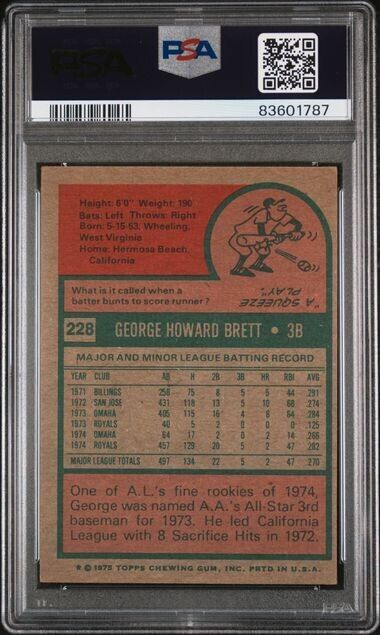 1975 Topps Baseball #228 George Brett HOF Rookie RC PSA 4 VG-EX