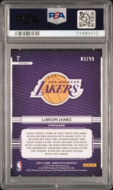 2020-21 Panini Donruss Optic LeBron James Red Prizm Elite Dominators /99 PSA 9