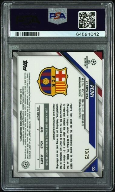PEDRI 2021-22 TOPPS UCL 1st Edition Pedri Orange FOIL #155 /25 PSA 9