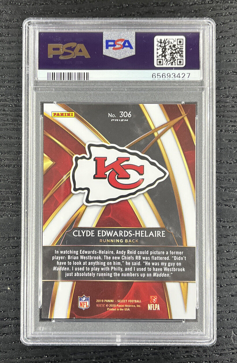 2019 PANINI SELECT Clyde Edwards Helaire 2020 XRC PRIZM Silver REDEMPTION PSA 9