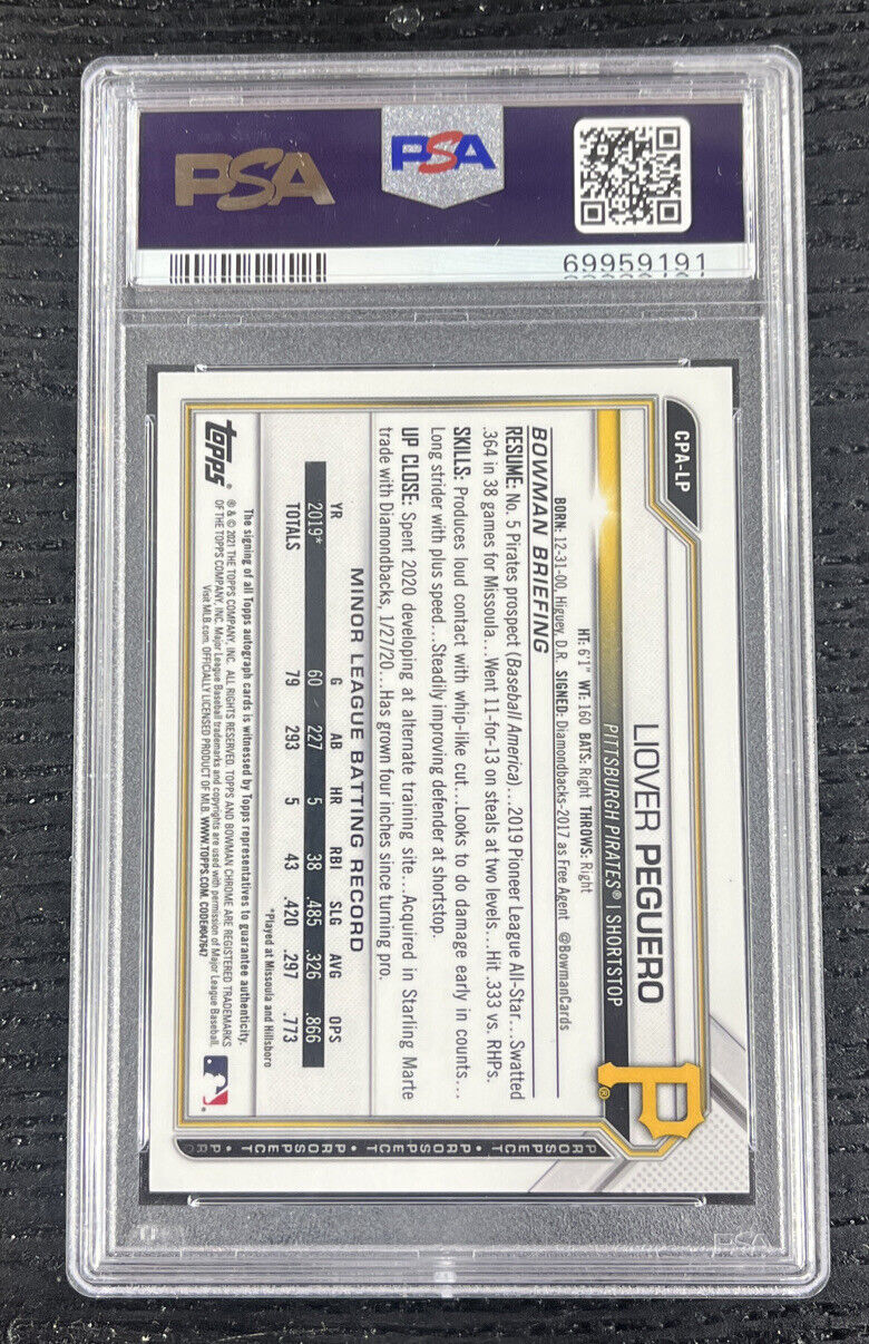 2021 Bowman Chrome Liover Peguero Yellow Refractor Prospect Auto #/75 PSA 10