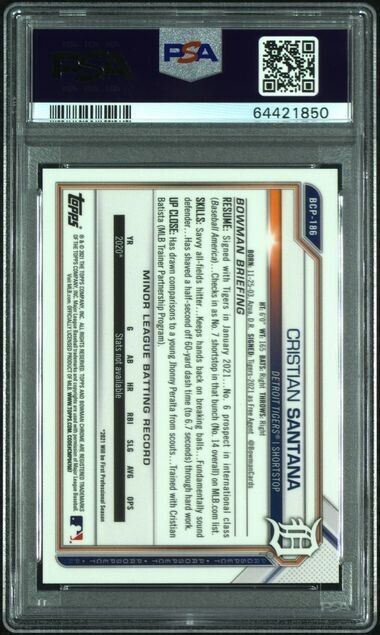 2021 Bowman Chrome Cristian Santana 1st Orange Refractor /75 PSA 9
