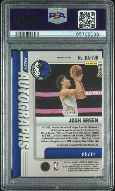 2020-21 MOSAIC GOLD ROOKIE AUTO JOSH GREEN MAVERICKS /10 PSA 10