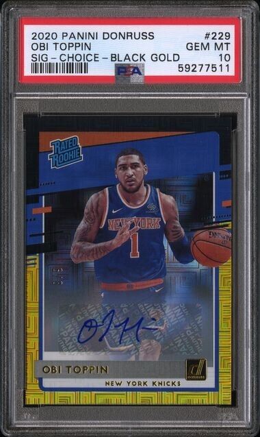 2020-21 Donruss Choice Black Gold Obi Toppin Signatures Auto /8 PSA 10