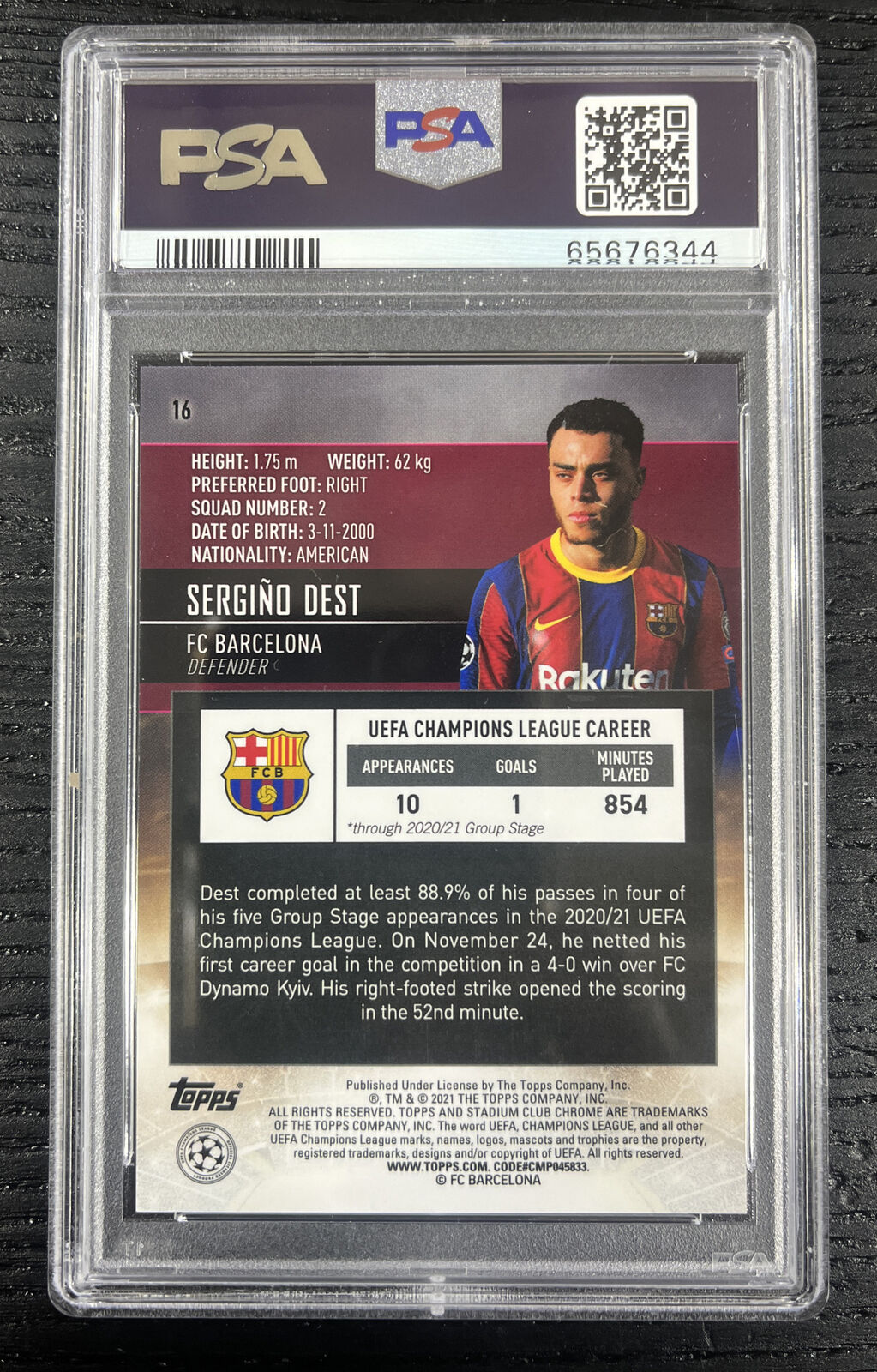 2020 Topps Stadium Club Chrome Sergino Dest Orange Yellow Wave #16 PSA 10