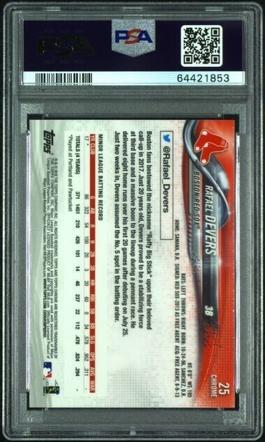 2018 Topps Chrome Batting Prism Refractor Rafael Devers RC Rookie PSA 10