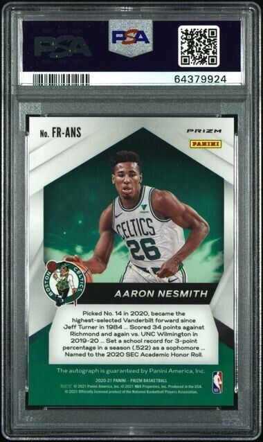 2020-21 Panini Prizm Basketball Aaron Nesmith Auto Fast Break RC Rookie PSA 10