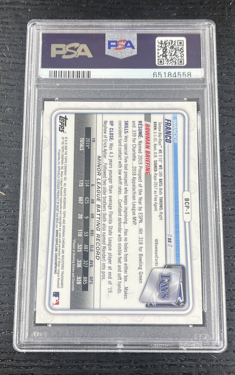 2020 Bowman Chrome Sapphire Wander Franco #BCP1 PSA 10 GEM Tampa Bay Rays
