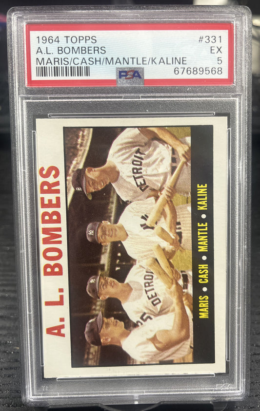 1964 Topps A.L. Bombers MARIS/CASH/MANTLE/KALINE HOF #331 PSA 5 EX