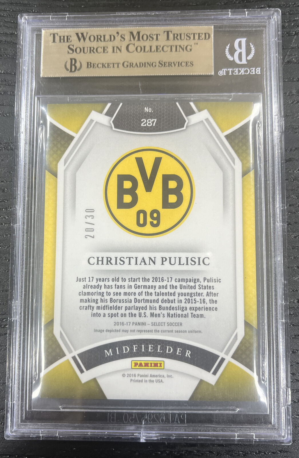 2016-17 Panini Select Christian Pulisic Tie Dye /30 Rookie RC BGS 9.5