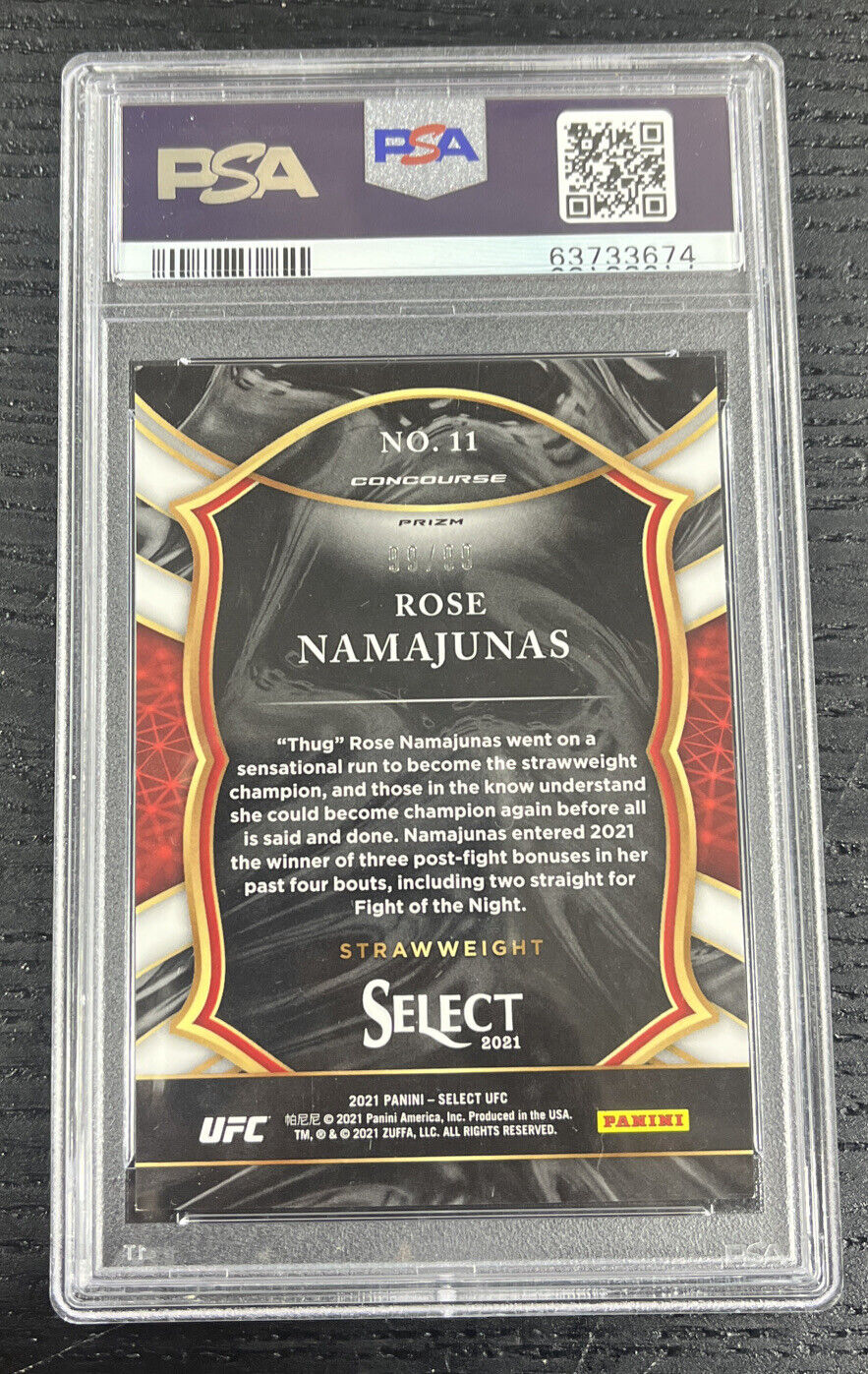 2021 UFC Select Concourse Rose Namajunas Red Prizm Rookie RC /99 PSA 9