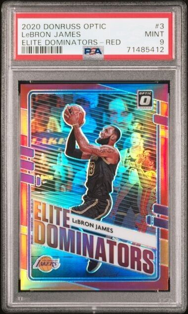 2020-21 Panini Donruss Optic LeBron James Red Prizm Elite Dominators /99 PSA 9