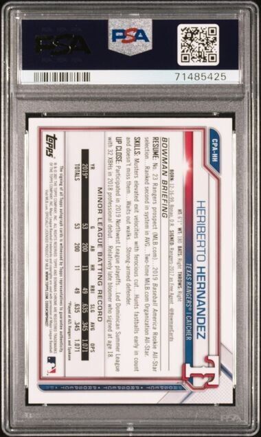 2022 Bowman Chrome Heriberto Hernandez Green Refractor /99 Auto Rangers PSA 9