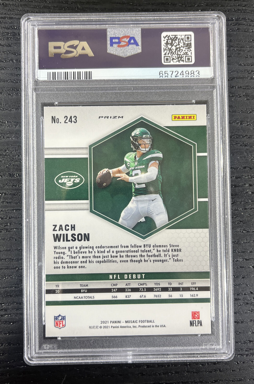 2021 Mosaic Zach Wilson Silver Prizm #243 Rookie RC PSA 9
