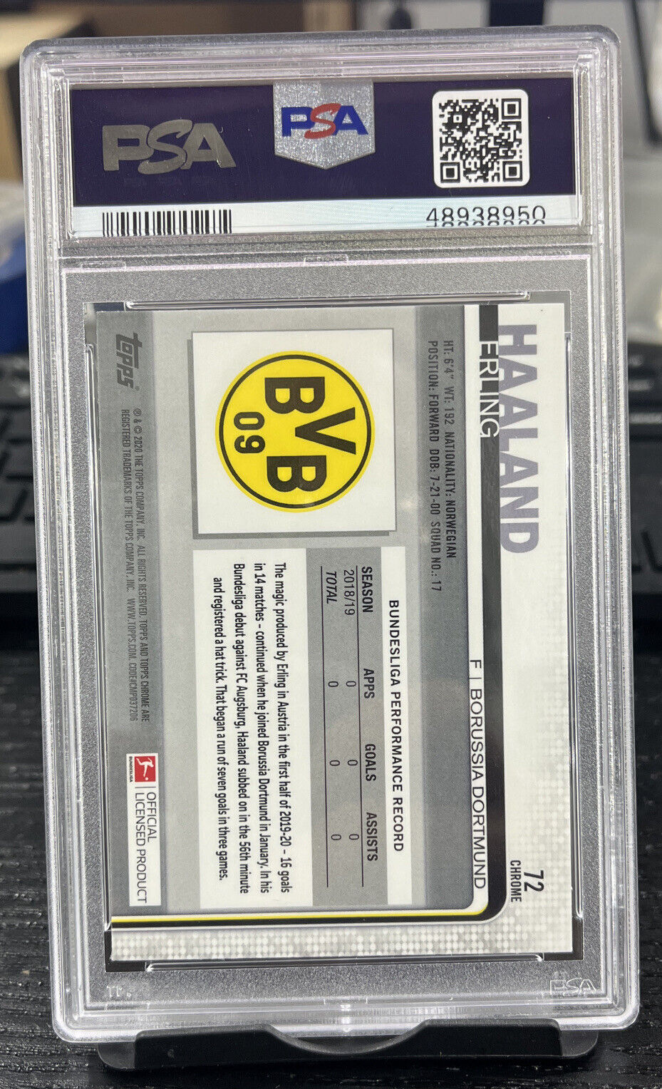 2019-20 Topps Chrome Bundesliga Erling Haaland Rookie RC #72 PSA 9 MINT