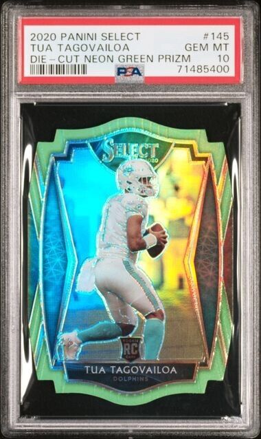2020 Panini Select Tua Tagovailoa Green RC Rookie Die Cut Neon Green PSA 10