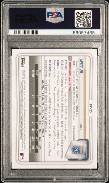 2020 Bowman #BP-25 Bobby Witt Jr. (RC) Kansas City Royals PSA 10 Paper