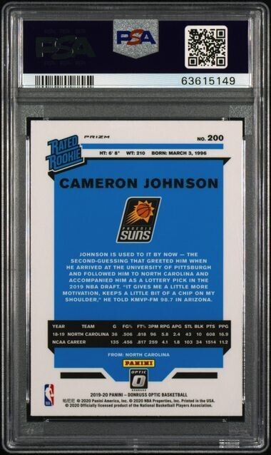 2019-20 Panini Donruss Optic Cameron Johnson Choice Dragon Rated Rookie RC PSA 9