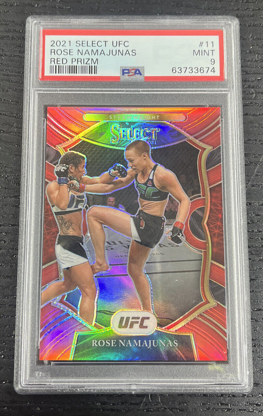 2021 UFC Select Concourse Rose Namajunas Red Prizm Rookie RC /99 PSA 9