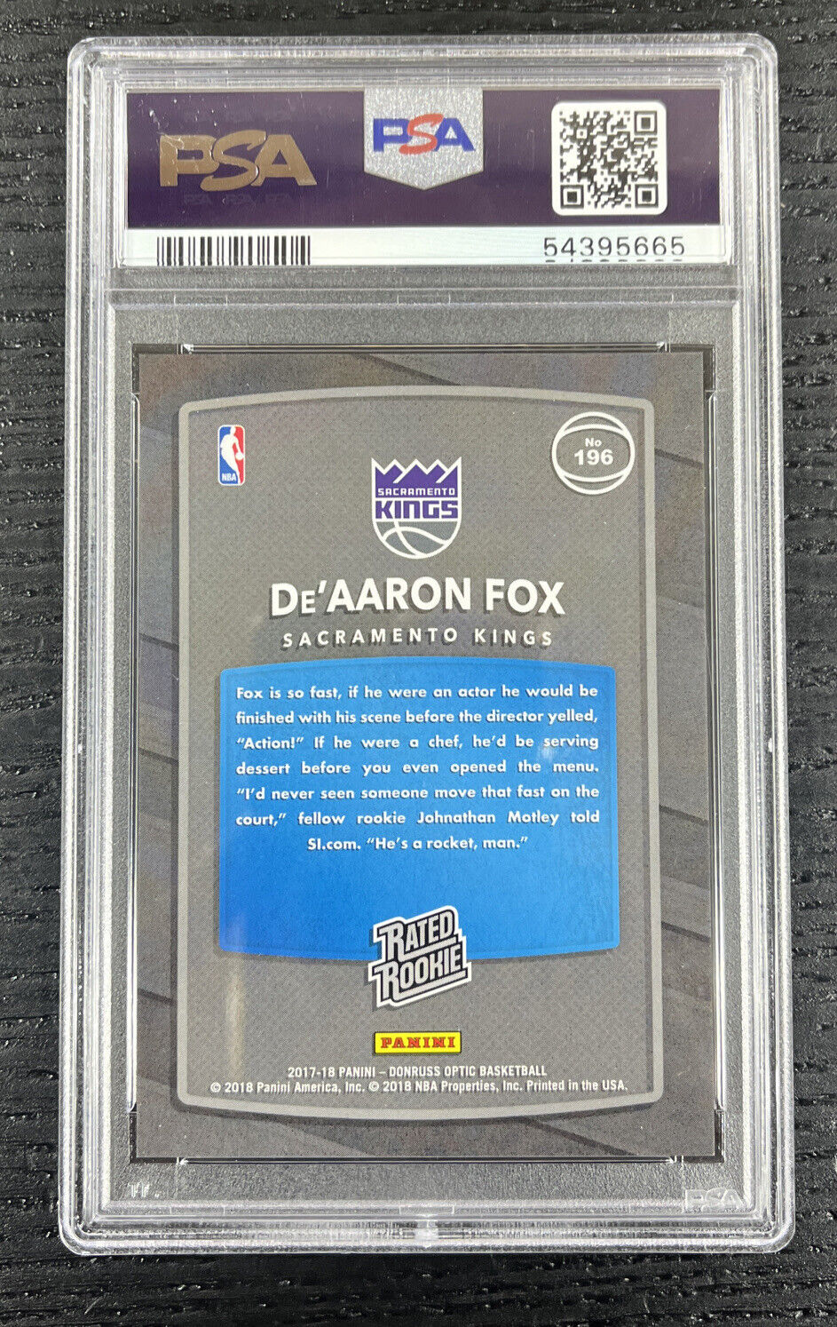 2017 Donruss Optic De’Aaron Fox Shock Rated Rookie PSA 9 Mint RC Kings