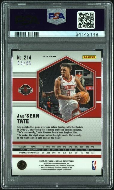 2020 Mosaic Jasean Tate Fast Break Blue NBA Debut #/85 RC Rookie PSA 10