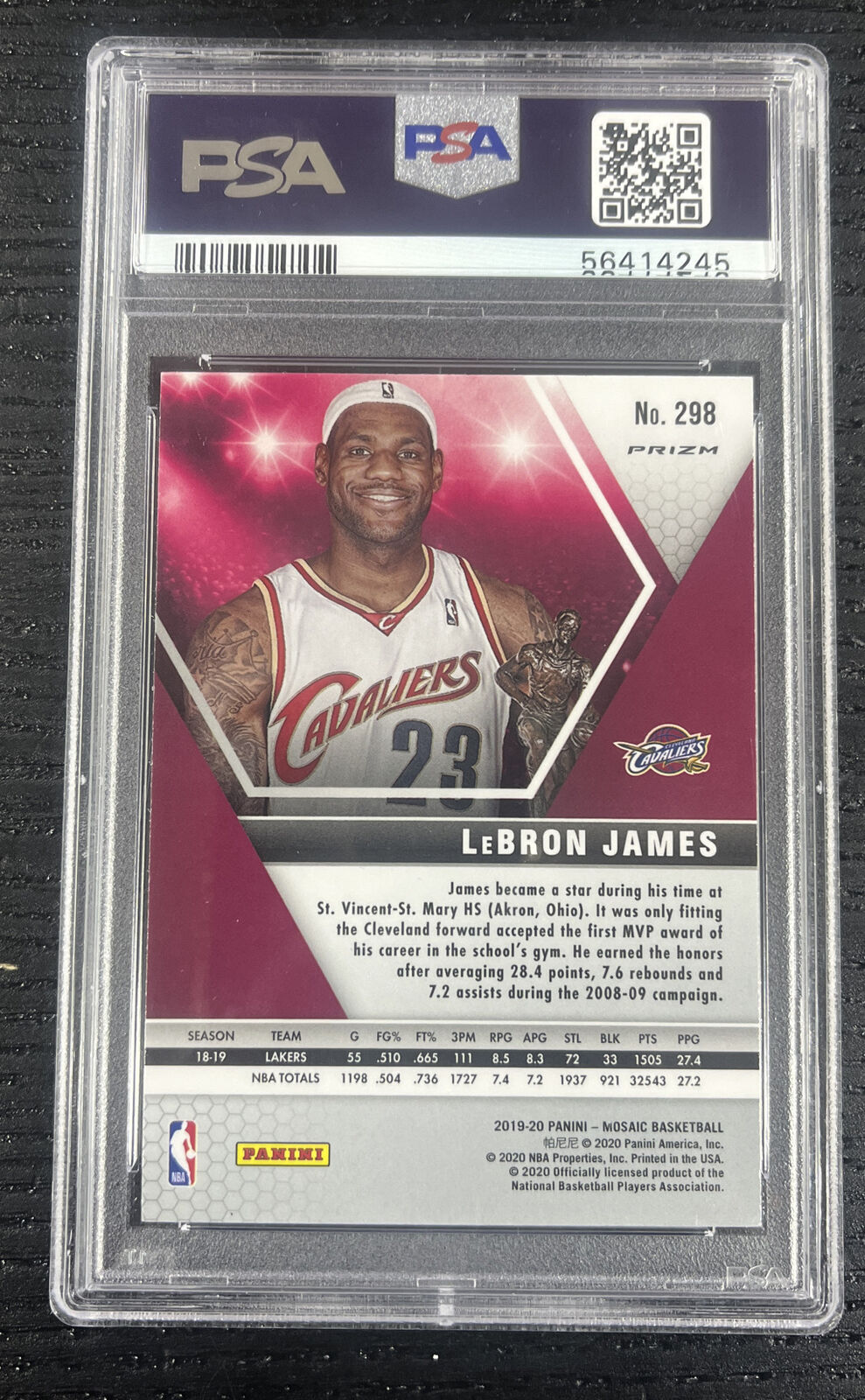 2019 Panini Mosaic LeBron James Red Wave SP #298 PSA 9 GEM MINT Lakers