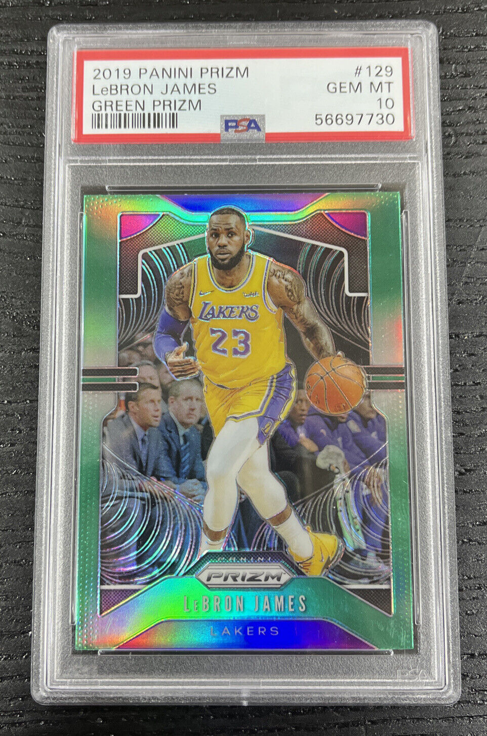 2019-20 Prizm Lebron James Green Prizm #129 Lakers PSA 10