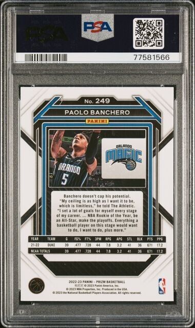2022-23 Prizm Paolo Banchero Rookie RC #249 PSA 10 GEM MINT Magic