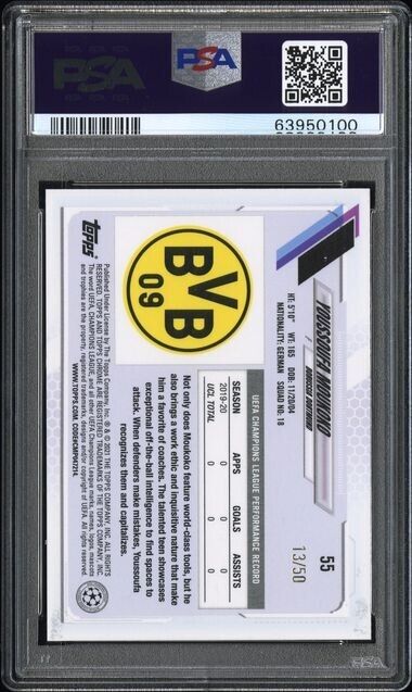 2020 Topps Chrome UCL Youssoufa Moukoko RC Rookie Orange Sapphire /50 PSA 10