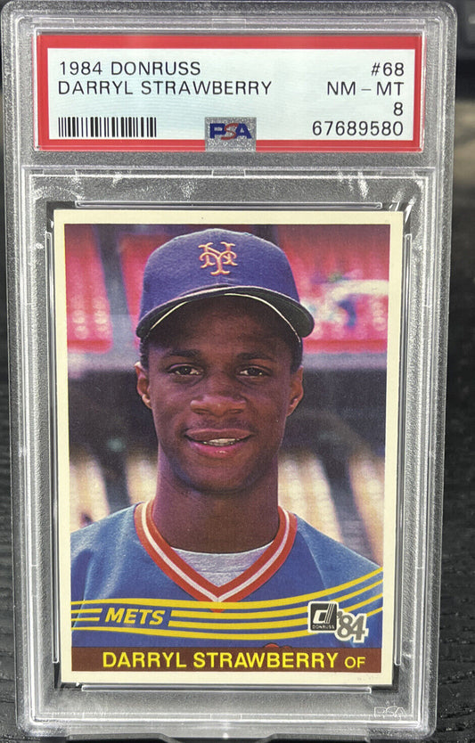 1984 DARRYL STRAWBERRY ROOKIE PSA 8 NM-MT DONRUSS NEW YORK METS HOF (#68)