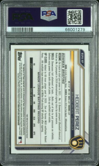 2021 Bowman Chrome Sapphire Edition Hedbert Perez RC Auto PSA 10