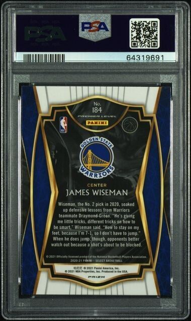 JAMES WISEMAN 2020-21 SELECT PREMIER LEVEL SILVER PRIZM RC Rookie #184 PSA 9