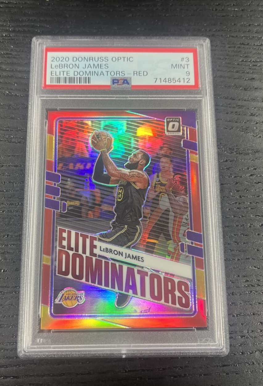 2020-21 Panini Donruss Optic LeBron James Red Prizm Elite Dominators /99 PSA 9