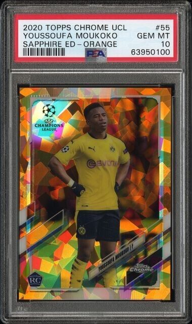 2020 Topps Chrome UCL Youssoufa Moukoko RC Rookie Orange Sapphire /50 PSA 10