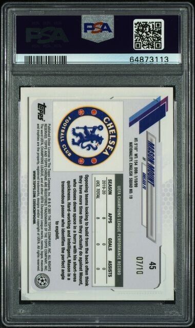 2020/21 Topps Chrome UCL #45 MASON MOUNT Red Refractor /10! SSP! Chelsea! PSA 8