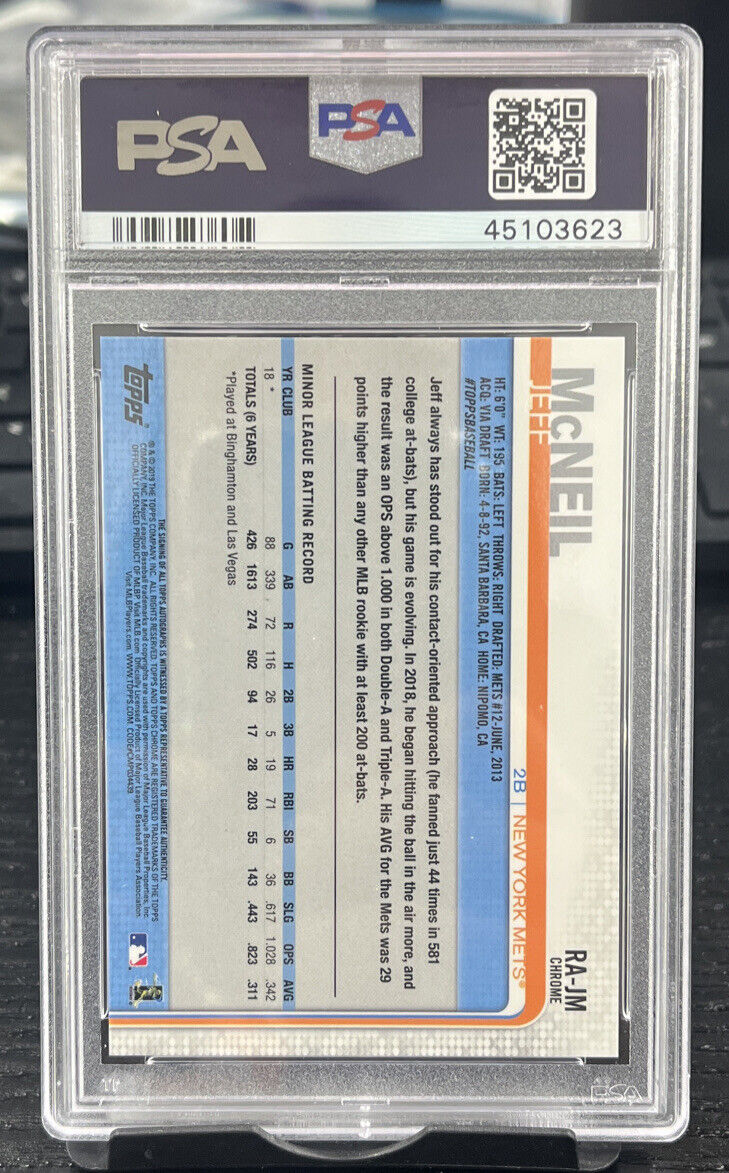 2019 Topps Chrome Jeff McNeil Rookie Autographs RC Auto #RA-JM PSA 10