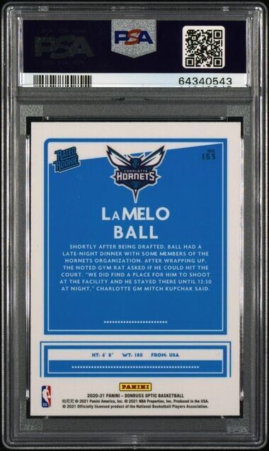 Lamelo Ball 2020 21 Panini Donruss optic #153 Hornets RC rookie PSA 9