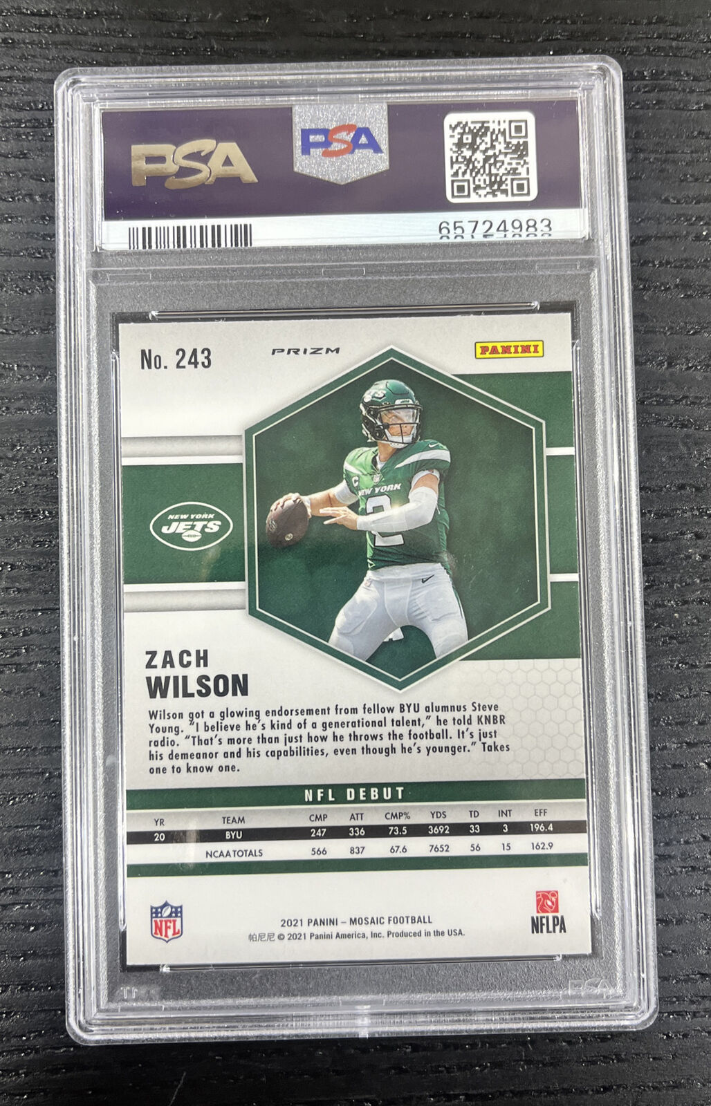 2021 Mosaic Zach Wilson Silver Prizm #243 Rookie RC PSA 9