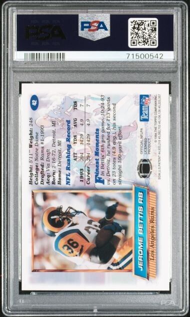 1994 Topps Finest Jerome Bettis PSA 10 #42 Pittsburgh Steelers HOF