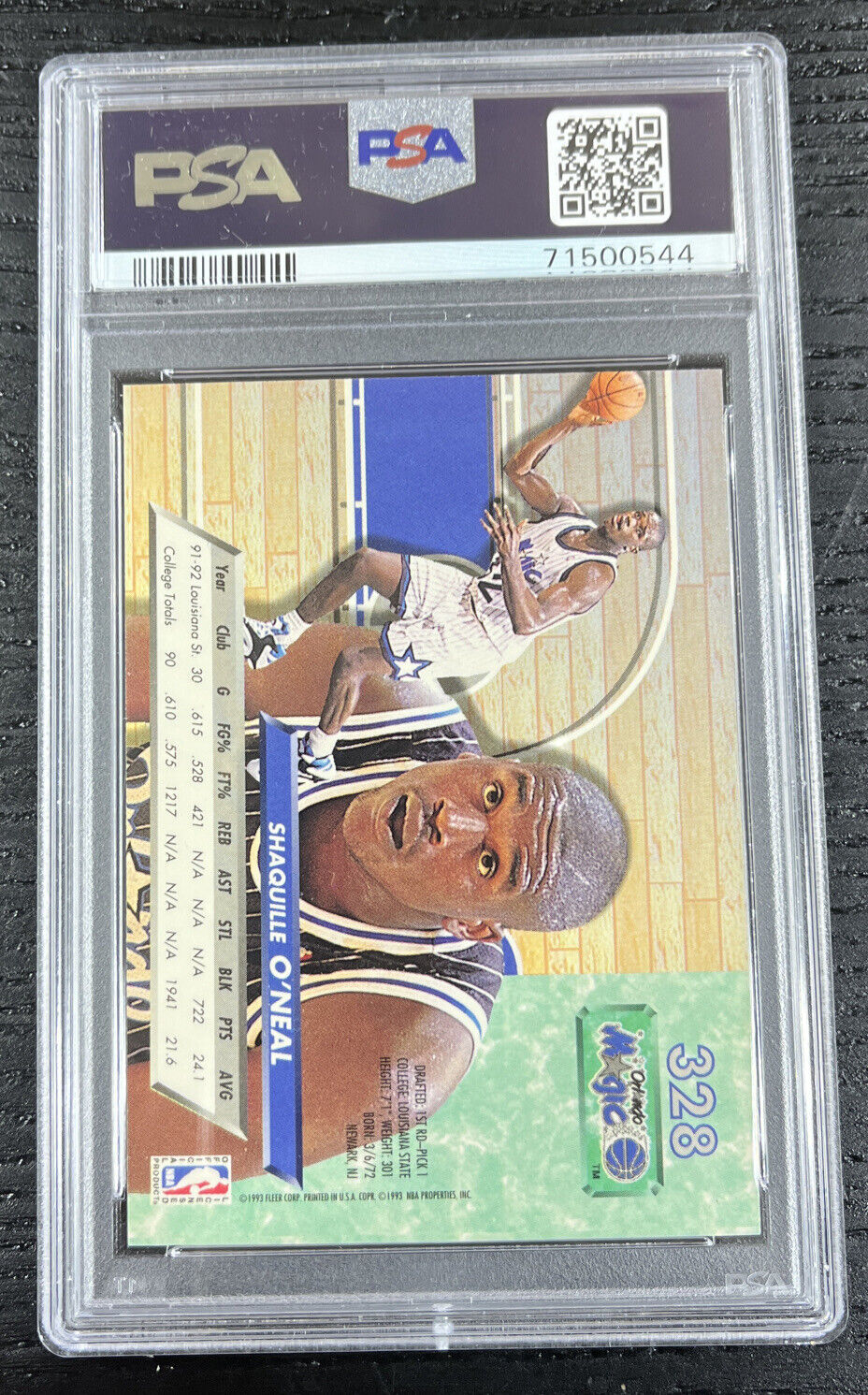 1992-93 Fleer Ultra Shaquille Oneal Rookie RC #328 Magic PSA 8
