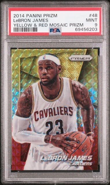 2014-2015 Panini Prizm - Lebron James Yellow and Red Mosaic Prizm SSP - PSA 9
