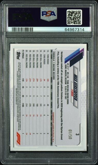 2021 Topps Chrome F1 Max Verstappen GOLD Portrait Wave Refractor 1/50 PSA 10