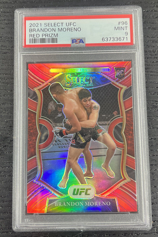 2021 UFC Select Concourse Brandon Moreno Red Prizm Rookie RC /99 PSA 9