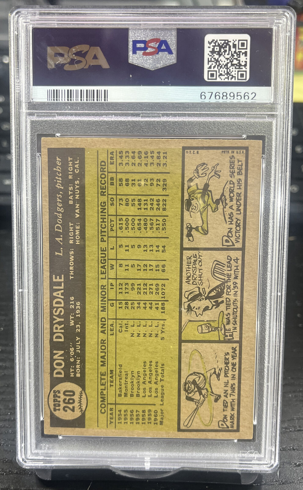 1961 Topps #260 Don Drysdale Los Angeles Dodgers PSA 6