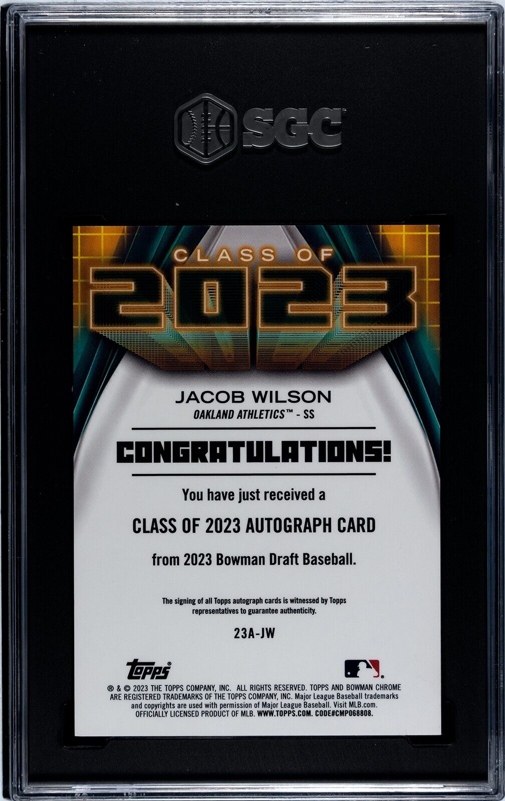 2023 Bowman Draft Jacob Wilson Class of 2023 1st Bowman Auto SGC 9.5