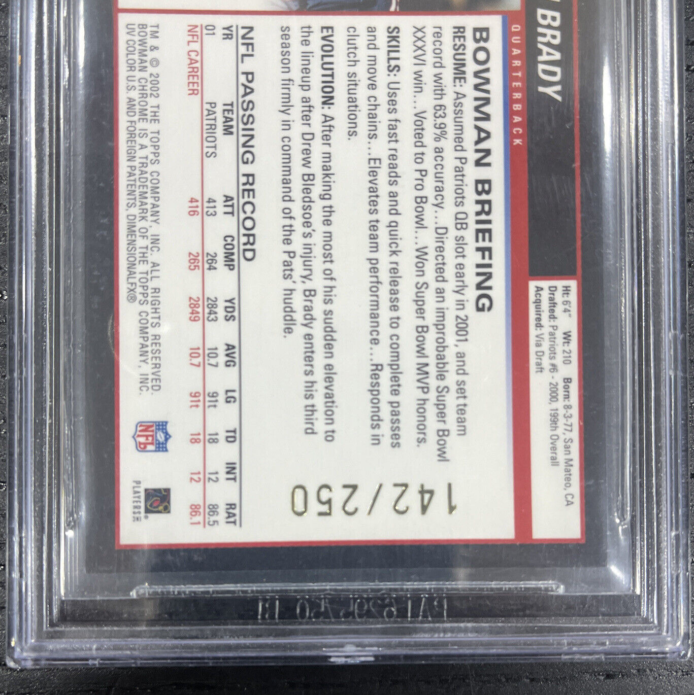 2002 Bowman Chrome XFractor #99 Tom Brady Patriots /250 BGS 9