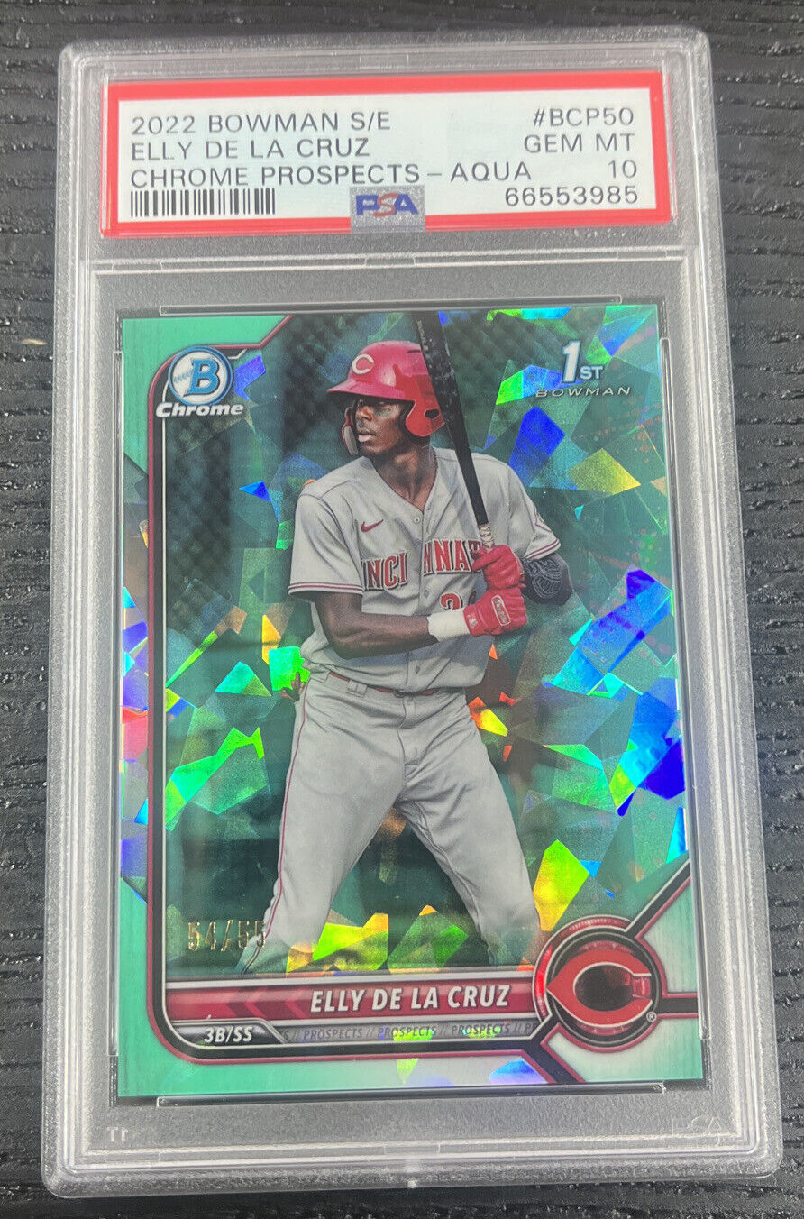 2022 Bowman Chrome Sapphire Elly De La Cruz BCP-50 Aqua /55 Psa 10