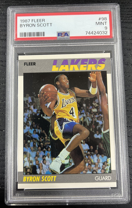 1987 Fleer Basketball #98 Byron Scott Los Angeles Lakers Mint PSA 9