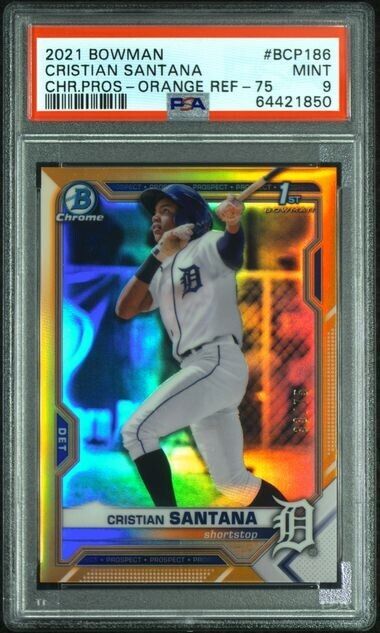 2021 Bowman Chrome Cristian Santana 1st Orange Refractor /75 PSA 9