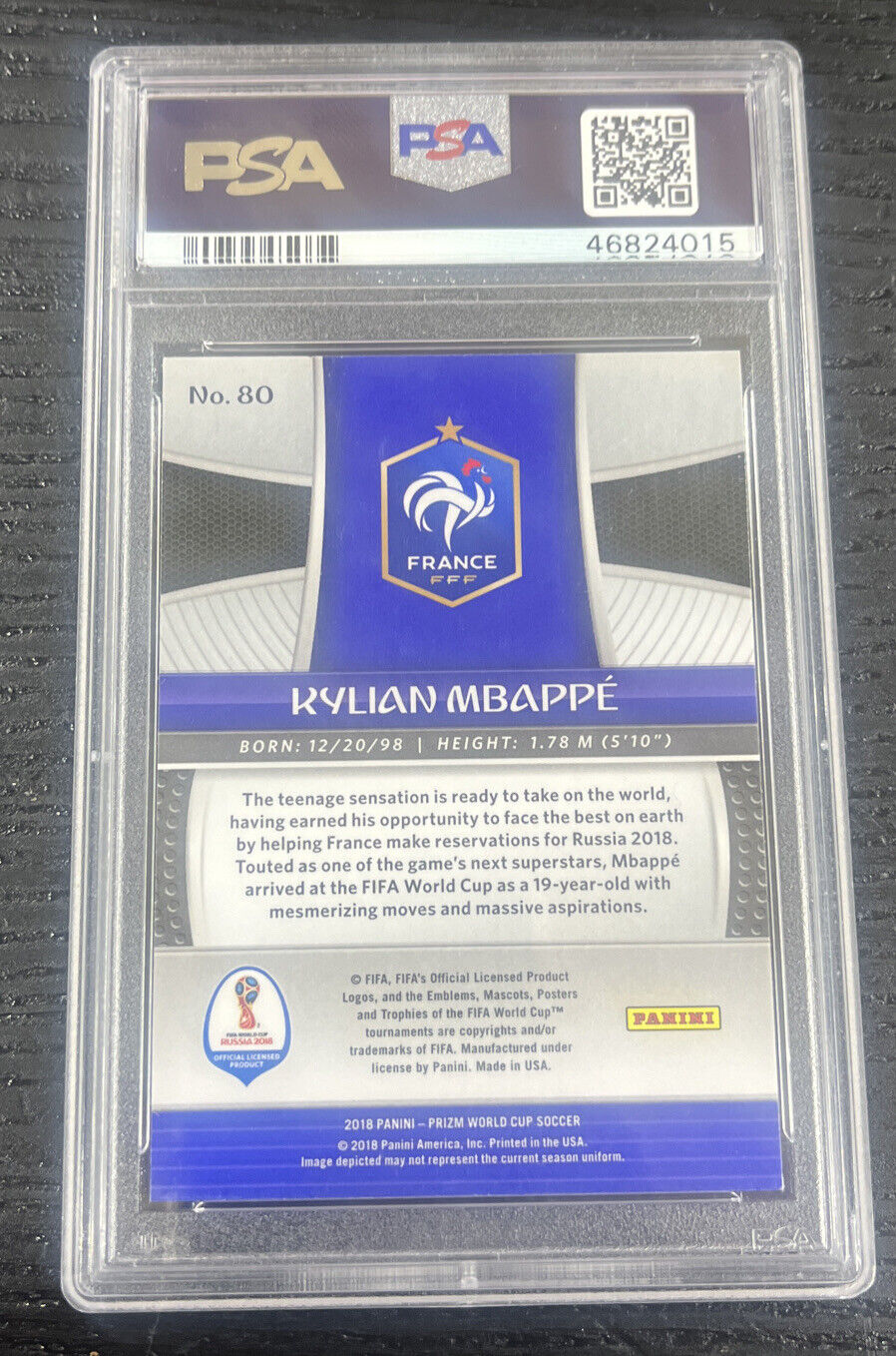 KYLIAN MBAPPE 2018 Panini Prizm World Cup 80 RC Rookie PSA 9